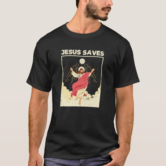 Jesus rette Volleyball-Spieler Christi Bibelverse T-Shirt (Vorderseite)