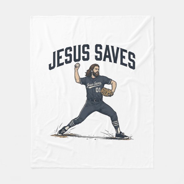 Jesus rettet Baseball Pitcher Vintage Gravur Shi Fleecedecke (Vorderseite)