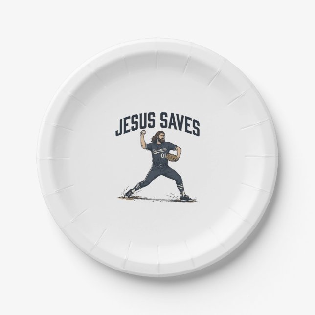 Jesus rettet Baseball Pitcher Vintage Gravur Shi Pappteller (Vorderseite)
