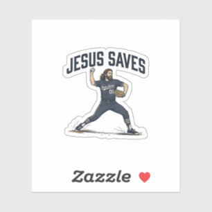 Jesus rettet Baseball Pitcher Vintage Gravur-Shirt Aufkleber
