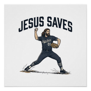 Jesus rettet Baseball Pitcher Vintage Gravur Shirt Poster