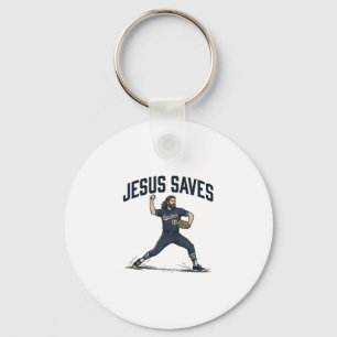 Jesus rettet Baseball Pitcher Vintage Gravur-Shirt Schlüsselanhänger