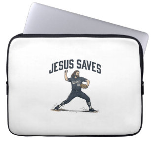 Jesus rettet Baseball Pitcher Vintage Gravur T-Shi Laptopschutzhülle