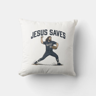 Jesus rettet Baseball-Pitcher Vintage-Stich Shirt Kissen