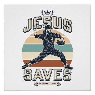 Jesus rettet Baseball Vintage Christian Vector Des Poster