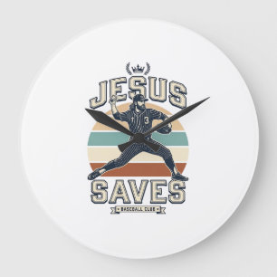 Jesus rettet Baseball Vintage Christian Vektor Des Große Wanduhr