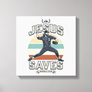 Jesus rettet Baseball Vintage Christlicher Vektor  Leinwanddruck