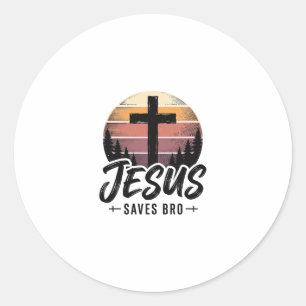 Jesus rettet Bro Vintage Christian Kreuz Shirt Des Runder Aufkleber