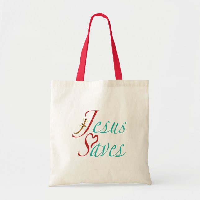 Jesus rettet christlicher Spruch  Tragetasche (Vorne)