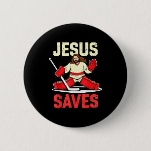 Jesus rettet Eishockey-Torhüter Christlicher Spaß Button