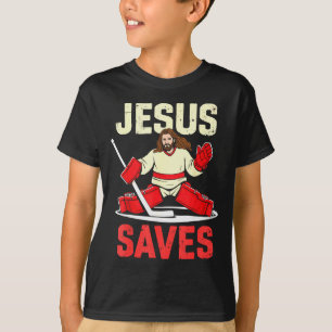 Jesus rettet Eishockey-Torhüter Spieler Christlich T-Shirt
