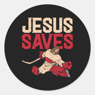 Jesus rettet Eishockey-Torhüter Sport religiös Chr Runder Aufkleber