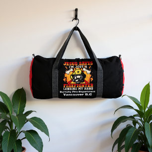 Jesus rettet Feuerwehrmann, der Hand leiht Duffle Bag