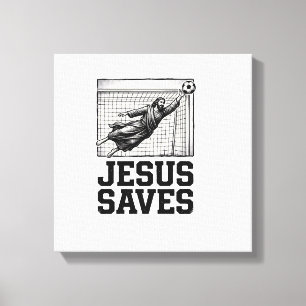 Jesus rettet Fußballtorwart Vintage-Engraving-Shir Leinwanddruck