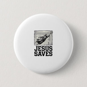 Jesus rettet Fußballtorwart Vintage Gravur Shirt_ Button