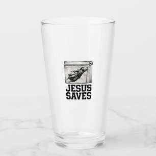 Jesus rettet Fußballtorwart Vintage Gravur Shirt_ Glas