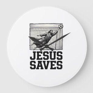 Jesus rettet Fußballtorwart Vintage Gravur Shirt_ Große Wanduhr
