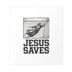 Jesus rettet Fußballtorwart Vintage Gravur Shirt_ Notizblock