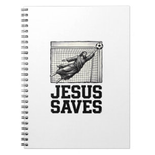 Jesus rettet Fußballtorwart Vintage Gravur Shirt_ Notizblock