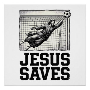 Jesus rettet Fußballtorwart Vintage Gravur Shirt_ Poster