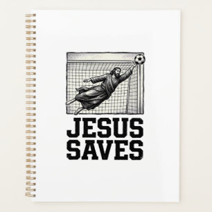 Jesus rettet Fußballtorwart Vintage-Stickerei-Shir Planer