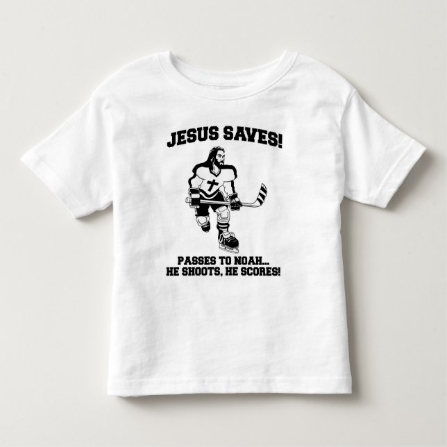 Jesus rettet Hockey lustiges T-Shirt (Vorderseite)
