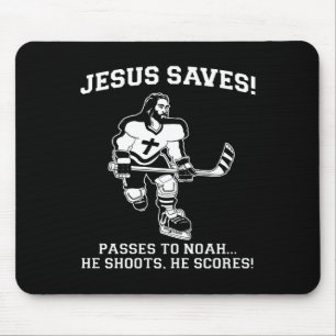 Jesus rettet Hockey lustiges T-Shirt Mousepad