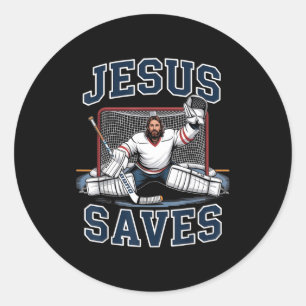 Jesus rettet Hockey-Spieler-Team Gott Hockey-Fans Runder Aufkleber