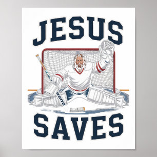 Jesus rettet Hockey-Spieler-Team Gott Hockey-Liebh Poster