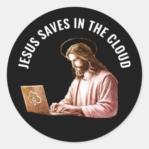Jesus rettet in der Cloud - Lustiges Jesus Meme Qu Runder Aufkleber
