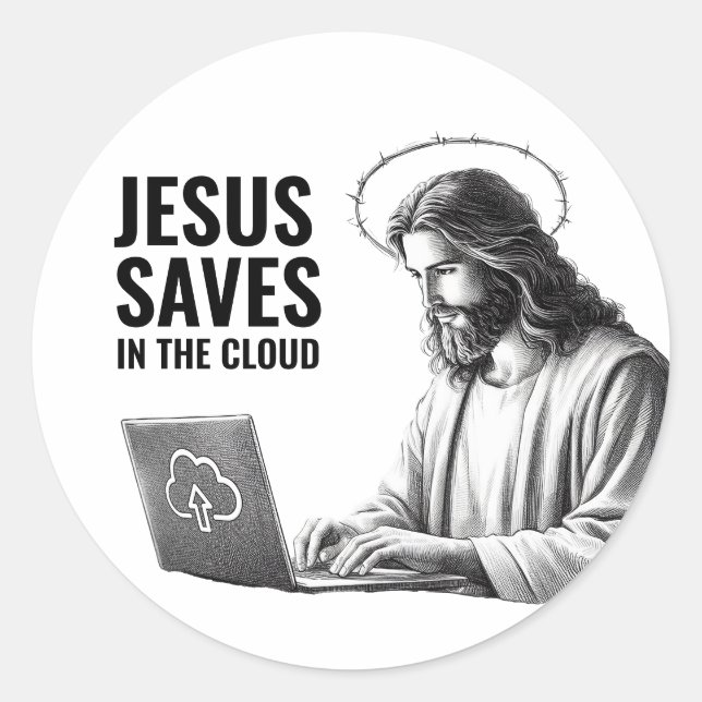 Jesus rettet in der Wolke - Lustige Jesus-Witze Runder Aufkleber (Vorderseite)