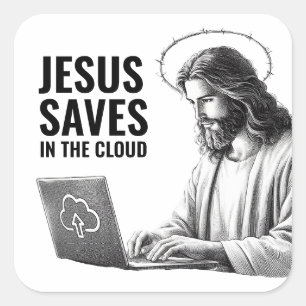 Jesus rettet in der Wolke - Lustiger Jesus Meme Quadratischer Aufkleber