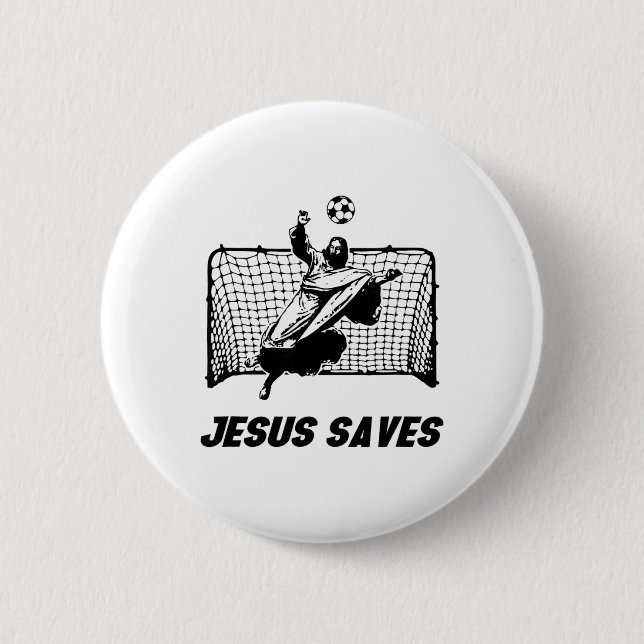 Jesus rettet Jesus gerettet Fußball Tor Torwart  Button (Vorderseite)