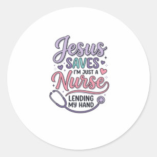 Jesus rettet Krankenpflegerin Faith Shirt Design_1 Runder Aufkleber