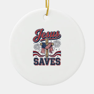 Jesus rettet patriotisches christliches Vintage-Sh Keramik Ornament