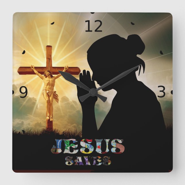 JESUS RETTET QUADRATISCHE WANDUHR (Vorderseite)