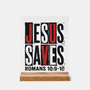 Jesus rettet Römer 10_9 Christliches Vintage-Shirt Acrylschild