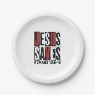 Jesus rettet Römer 10_9 Christliches Vintage-Shirt Pappteller