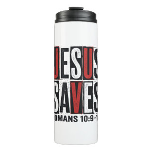 Jesus rettet Römer 10_9 Christliches Vintage-Shirt Thermosbecher