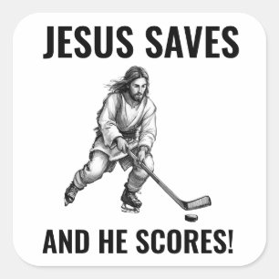 Jesus rettet und er schießt ein Tor - Jesus Hockey Quadratischer Aufkleber