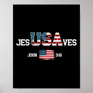 Jesus rettet USA-Amerikanische Flagge Patriotische Poster