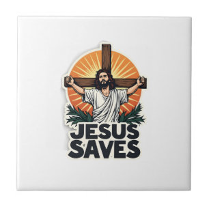 Jesus rettet Vintage-Gravur-Glaubens-Shirt (1) Fliese