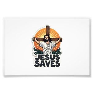 Jesus rettet Vintage-Gravur-Glaubens-Shirt (1) Fotodruck