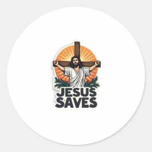 Jesus rettet Vintage-Gravur-Glaubens-Shirt (1) Runder Aufkleber