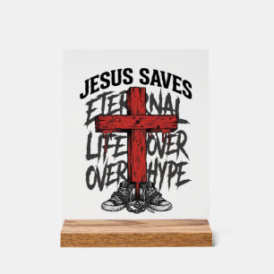 Jesus rettet Vintage-Kreuz christliche Streetwear  Acrylschild