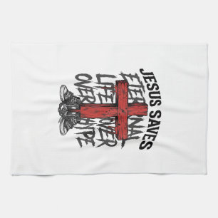 Jesus rettet Vintage-Kreuz christliche Streetwear  Geschirrtuch