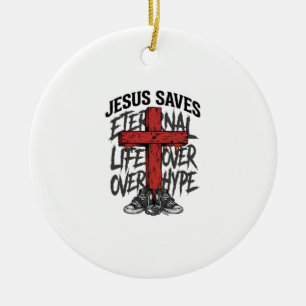 Jesus rettet Vintage-Kreuz christliche Streetwear Keramik Ornament