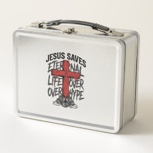 Jesus rettet Vintage-Kreuz christliche Streetwear  Metall Brotdose
