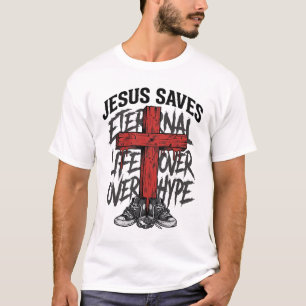 Jesus rettet Vintage-Kreuz christliche Streetwear- T-Shirt