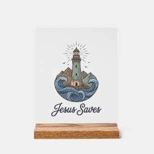 Jesus rettet Vintage-Leuchtturm-Christen-Shirt_1 Acrylschild